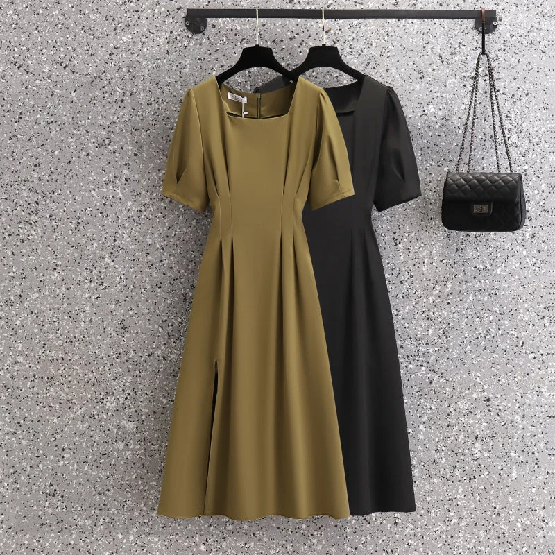 Plus Size Korean Square Neck Dress Plus Size Colorblock