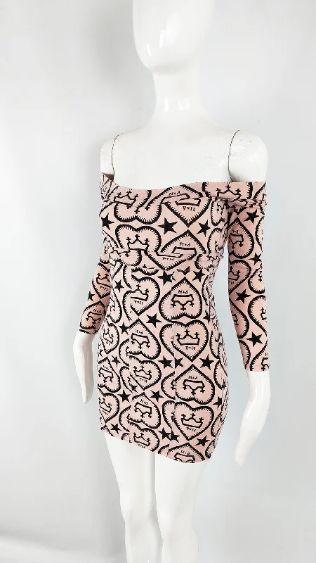 Pam Hogg Vintage Pastel Pink Mini Bodycon Dress, 1980s Bodycon Dress Casual