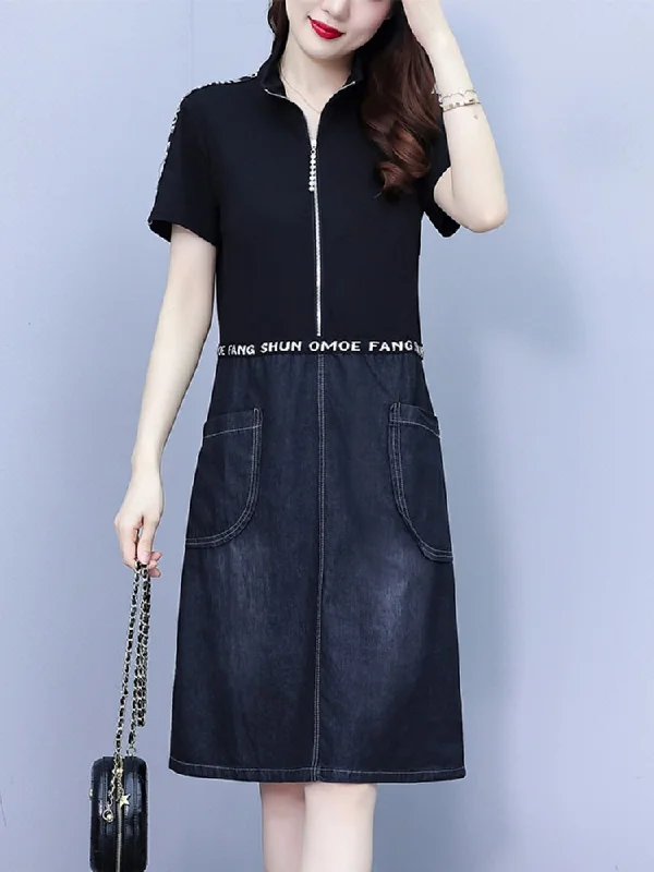 Plus Size Denim Layer Shirt Dress Elegant Plus Size Dress