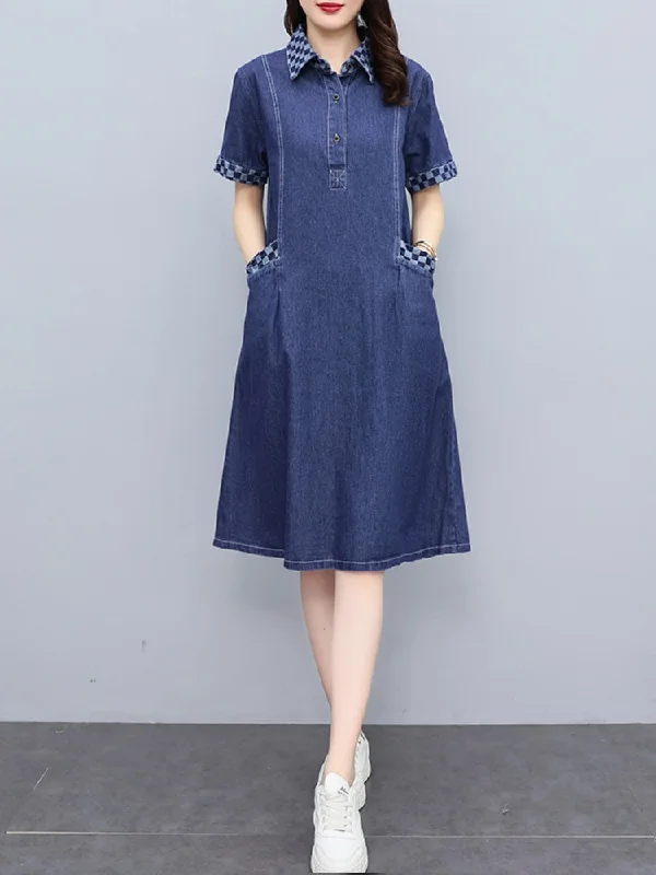 Plus Size Denim Pockets A Line Shirt Dress Plus Size Maxi