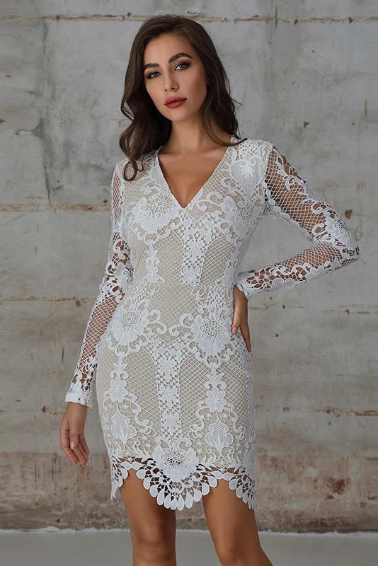 Guipure Lace Bodycon Dress In White Elegant Bodycon Dress