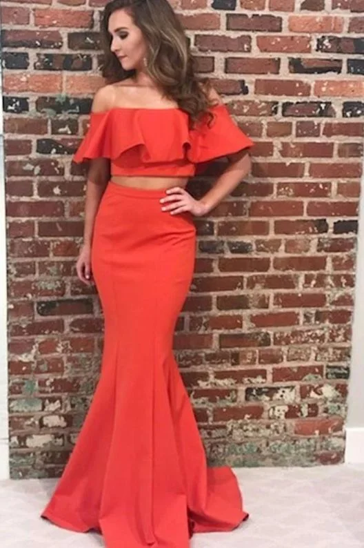 Two Piece Orange Red Tight Prom Dress All-black Bodycon Dress