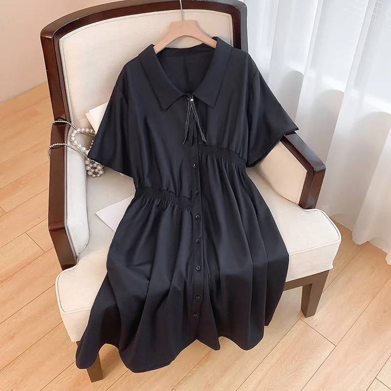 Plus Size Irregular Brooch Shirt Dress (EXTRA BIG SIZE) Plus Size Knee-length