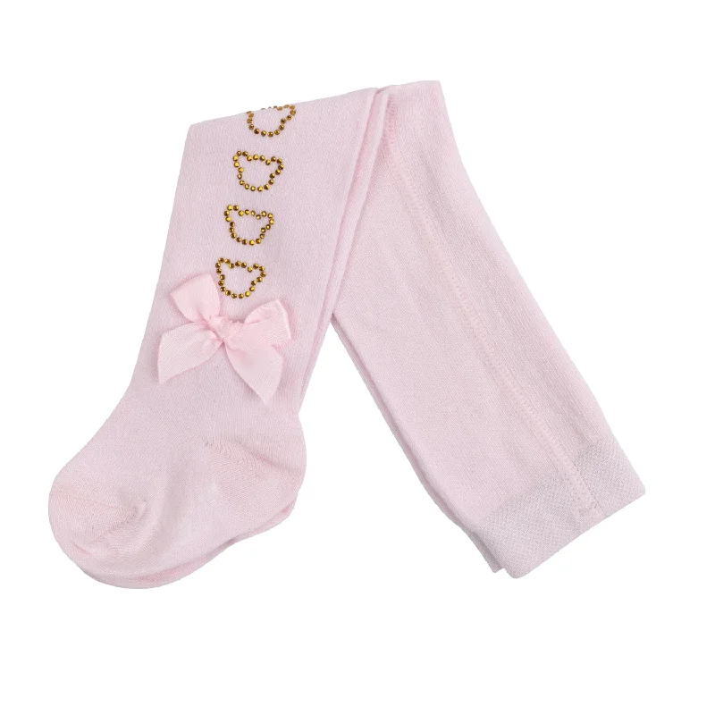 LITTLE A - Bear Hugs Gladys Diamante Bear Tights - Baby Pink High Neck Bodycon