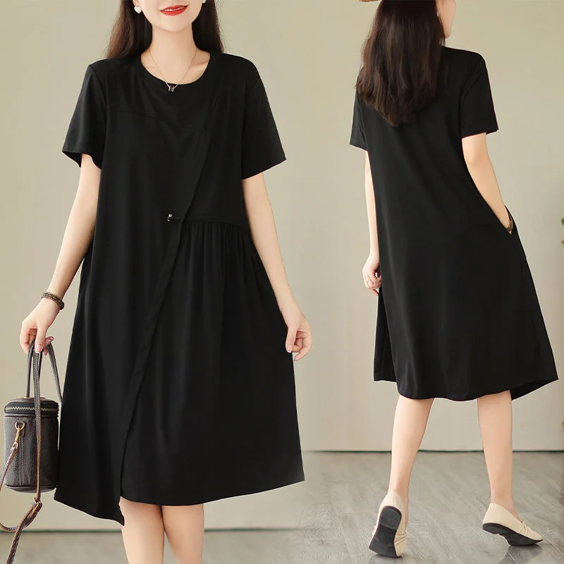 Plus Size Black Asymmetric Short Sleeve Dress Plus Size Spaghetti