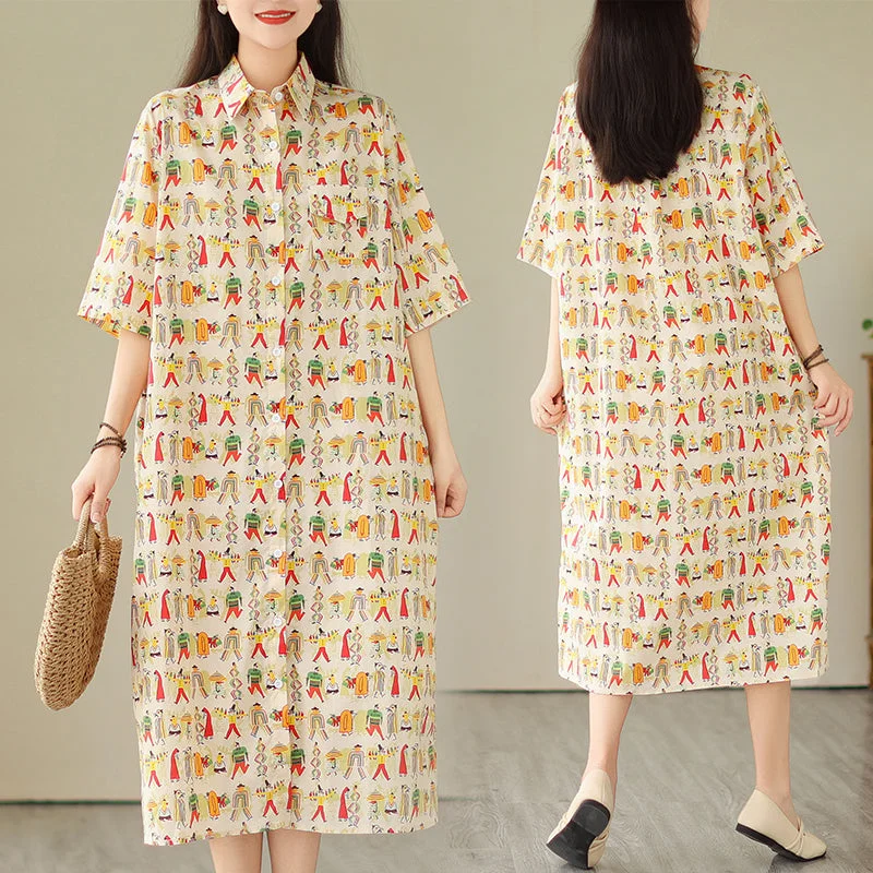 Plus Size Cute Vintage Pattern Shirt Dress Plus Size Skater