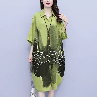 Plus Size Loose Pocket Art Shirt Dress Comfy Plus Dress