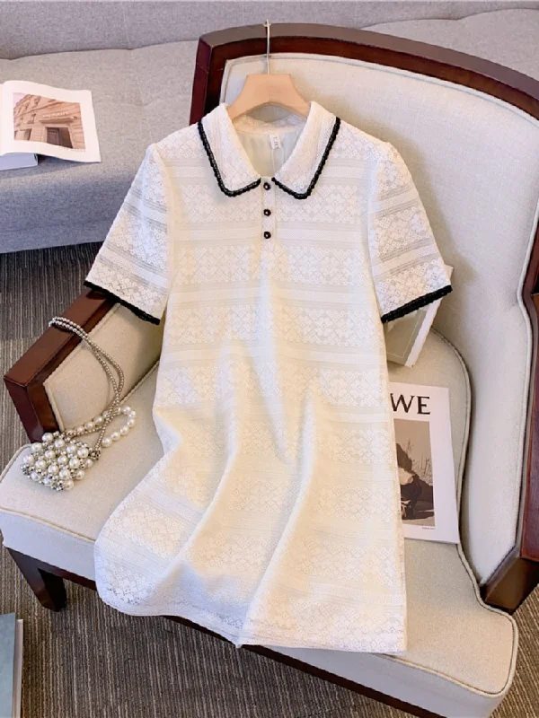 Plus Size Lace Polo T Shirt Dress Casual Plus Dress