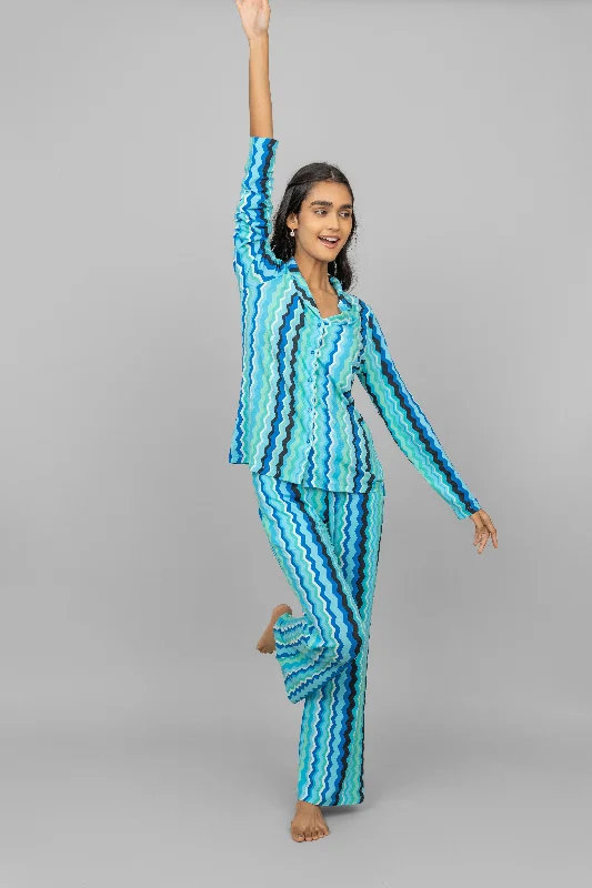 AquaWave Full Sleeve Button Down Pajama Set Discounted pajama sets