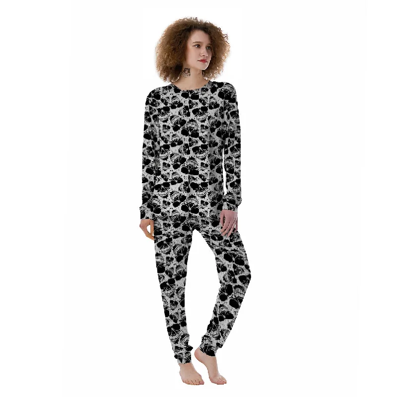 Black And White Skull Grunge Print Pattern Women's Pajamas Best pajama sets for elderly women