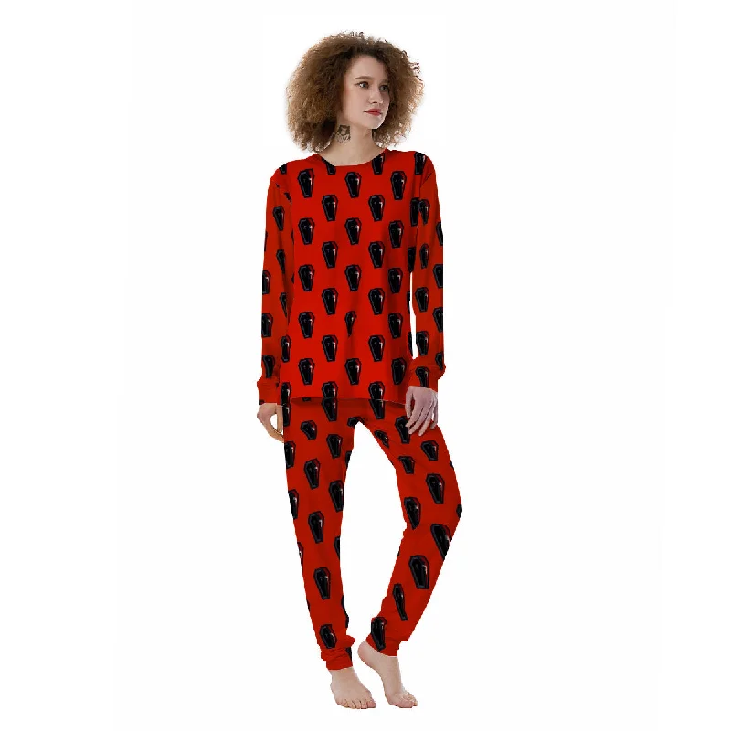 Black Coffin Red Print Pattern Women's Pajamas Shein pajama sets