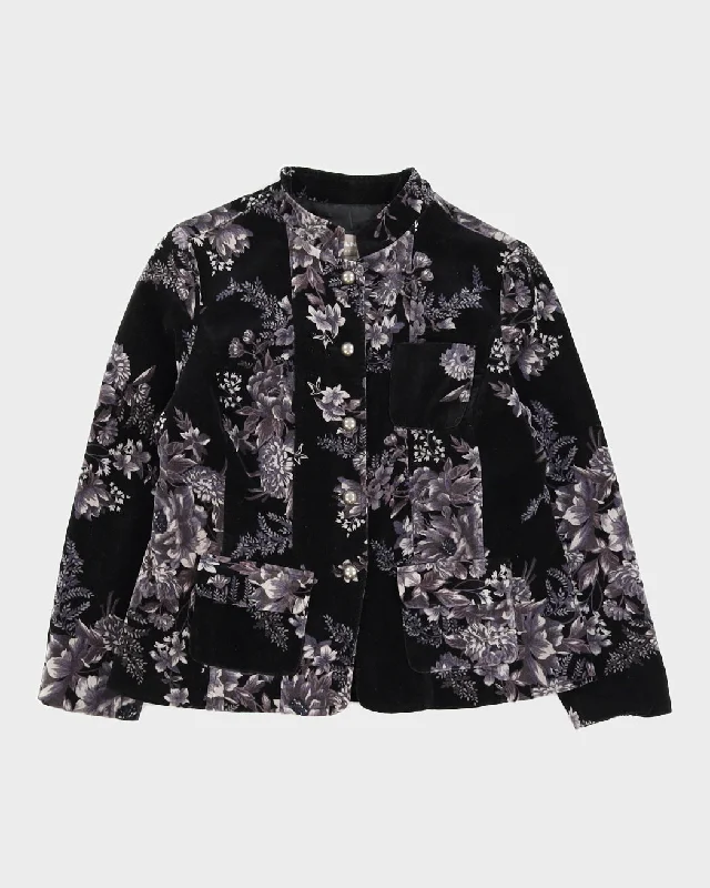 Black Floral Patterned Velvet Jacket - S Budget-friendly pajama sets