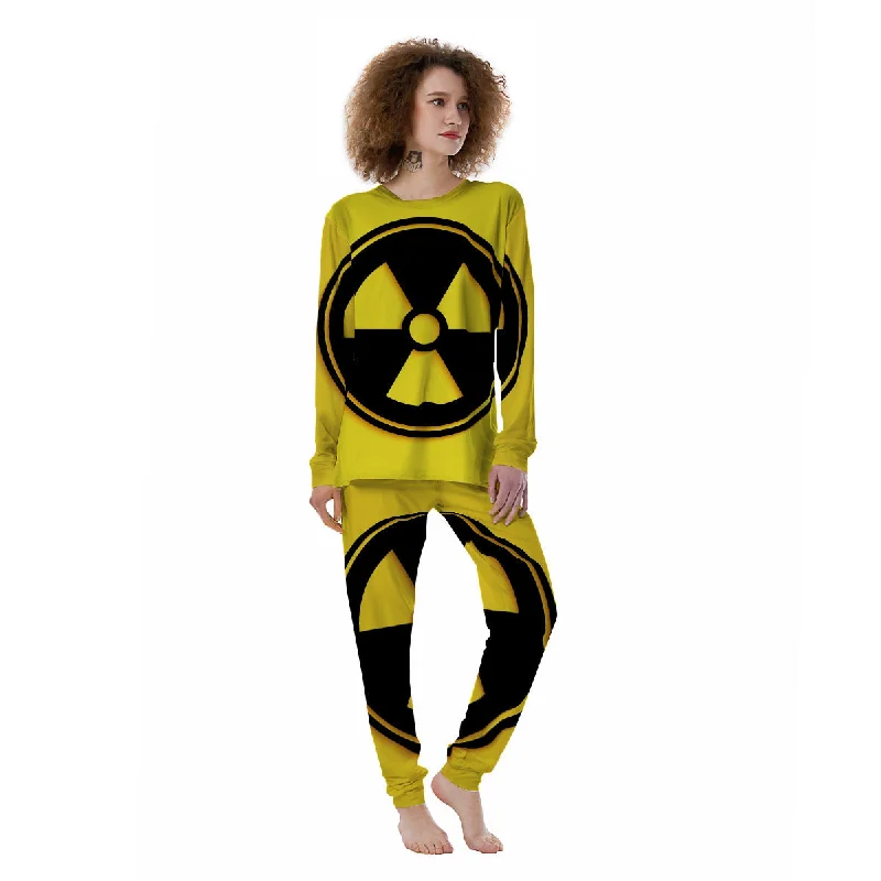 Black Radioactive On Yellow Print Women's Pajamas Floral pajama sets