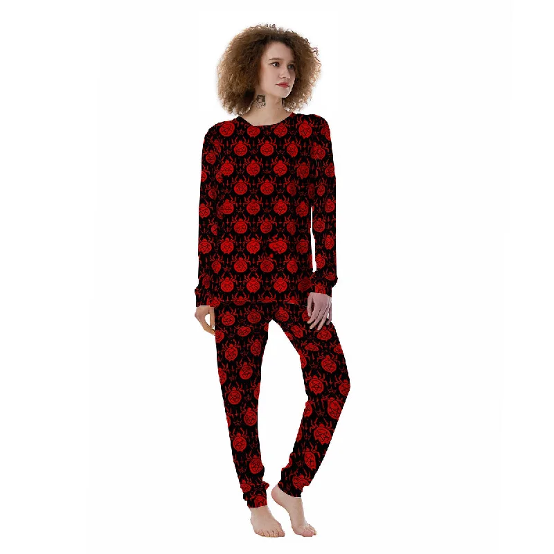 Black Red Spider Pentagram Print Pattern Women's Pajamas Vintage pajama sets