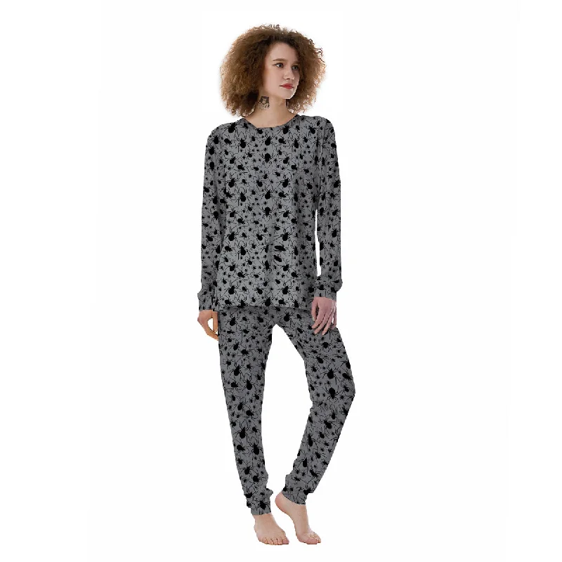 Black Spider And Grey Print Pattern Women's Pajamas Sexy pajama sets