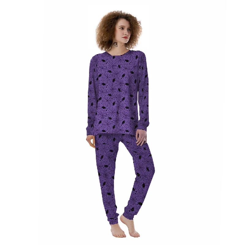 Black Spider And Purple Print Pattern Women's Pajamas Warm pajama sets