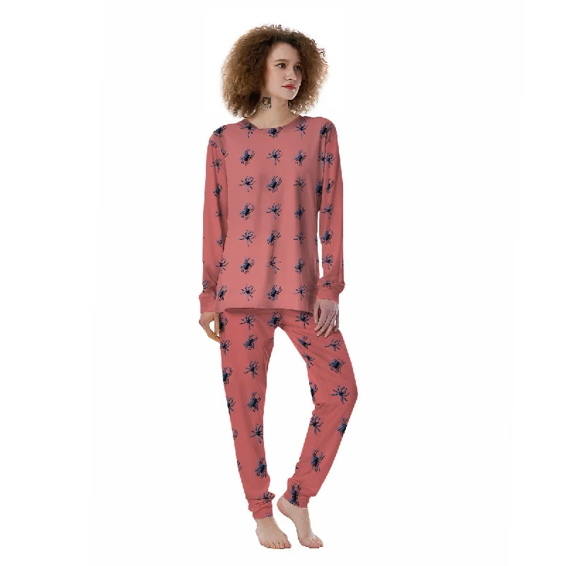 Black Spider Pink Print Pattern Women's Pajamas Fall pajama sets