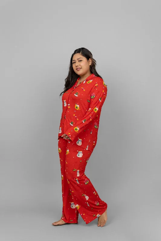 Christmas Full Sleeves Button Down Pajama Set Shorts pajama sets