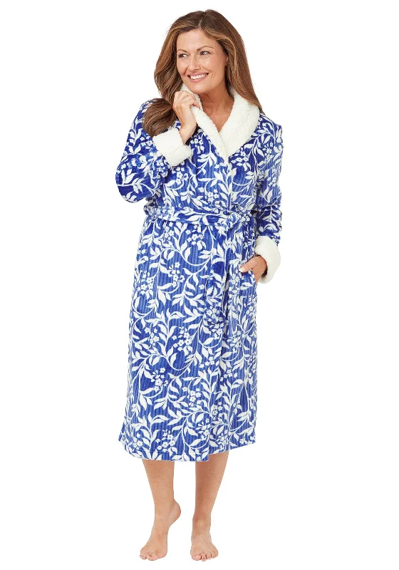 Marlon Long Sleeve Floral Wrap Dressing Gown, Navy Travel pajama sets