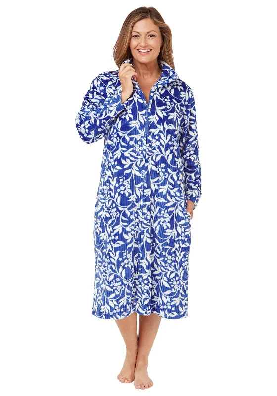 Marlon Long Sleeve Floral Zip Housecoat, Navy Three-piece pajama sets