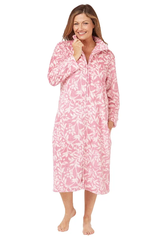 Marlon Long Sleeve Floral Zip Housecoat, Pink Hoodie pajama sets