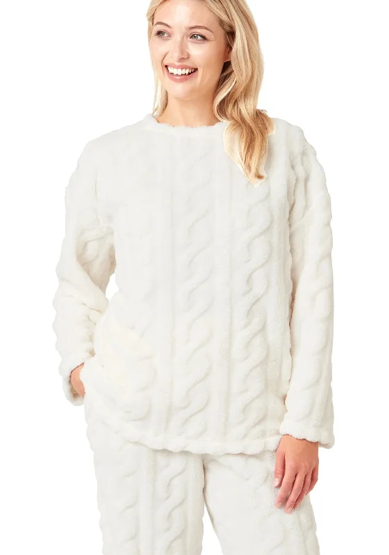 Indigo Sky Chilling Cuddle-Soft Cable Cosy Fleece Pyjama, Cream Designer pajama sets