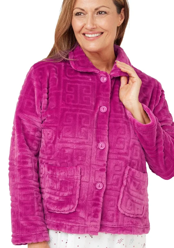 Marlon Greek Embossed Fleece Bed Jacket, Raspberry Chic pajama sets