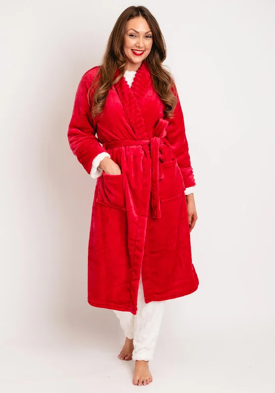 Indigo Sky Jungle Brights Ripple Fleece Dressing Gown, Spice Red Personalized pajama sets