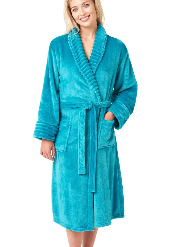 Indigo Sky Jungle Brights Ripple Fleece Dressing Gown, Teal Petite pajama sets