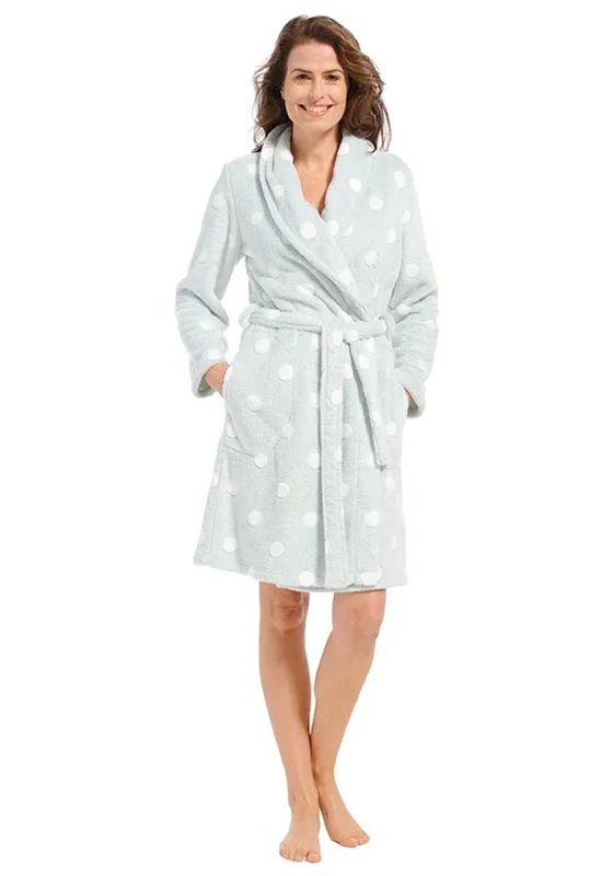 Pastunette Long Sleeve Fleece Polka Dot Dressing Gown, Original Flannel pajama sets