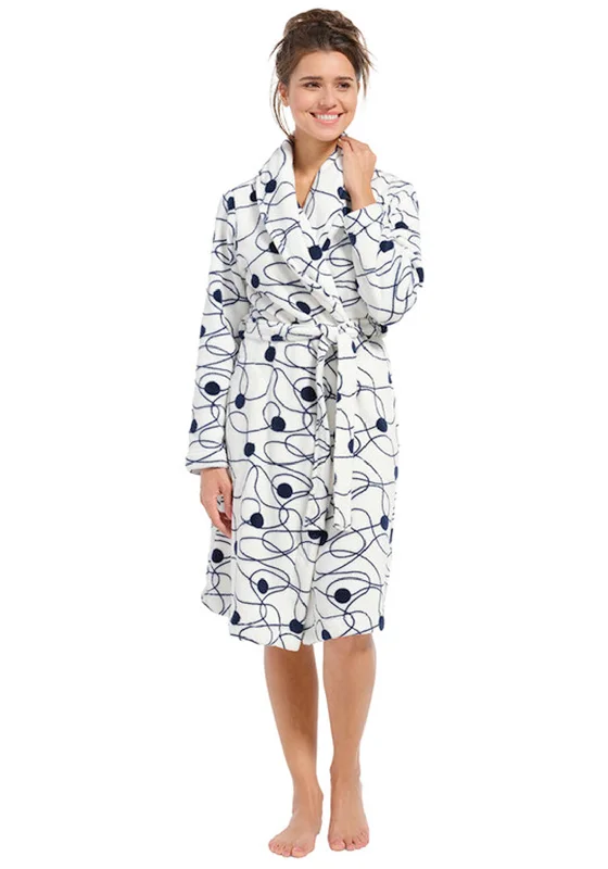 Rebelle Coral Print Fleece Dressing Gown, Snow Velvet pajama sets