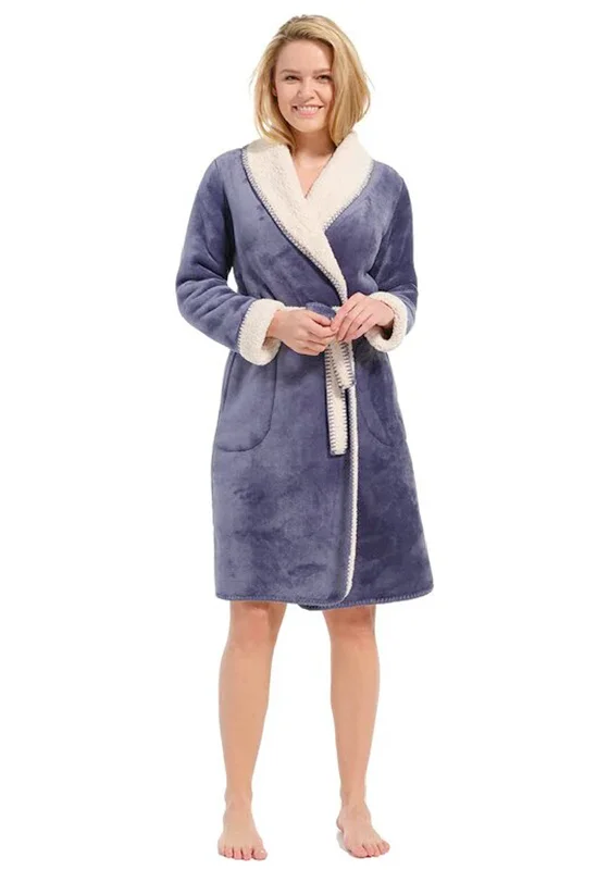 Pastunette Deluxe Warm Fleece Wrap Over Dressing Gown, Dark Blue Silk pajama sets