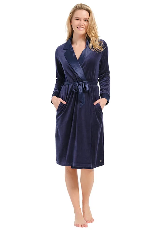 Pastunette Deluxe Velvet Wrap Over Dressing Gown, Dark Blue Maternity pajama sets