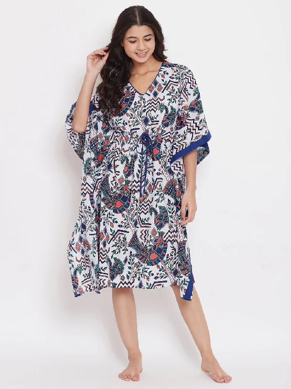 Women's Peacock Hand Block Cotton Kaftan - The Kaftan Company Elegant pajama sets