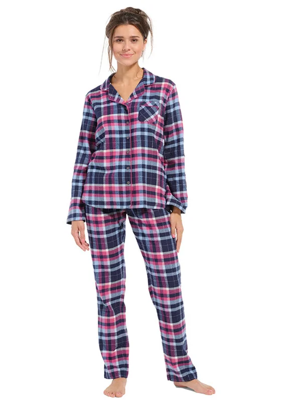 Rebelle Check Flannel Pyjama Set, Dark Pink Breathable pajama sets