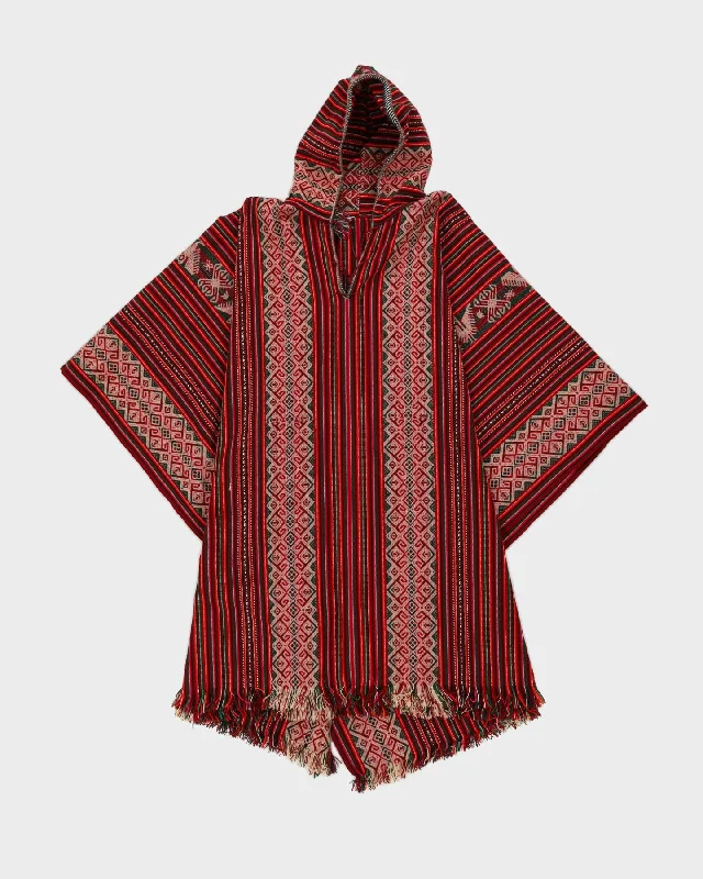 Red Patterned Woven Poncho - L Bridal pajama sets