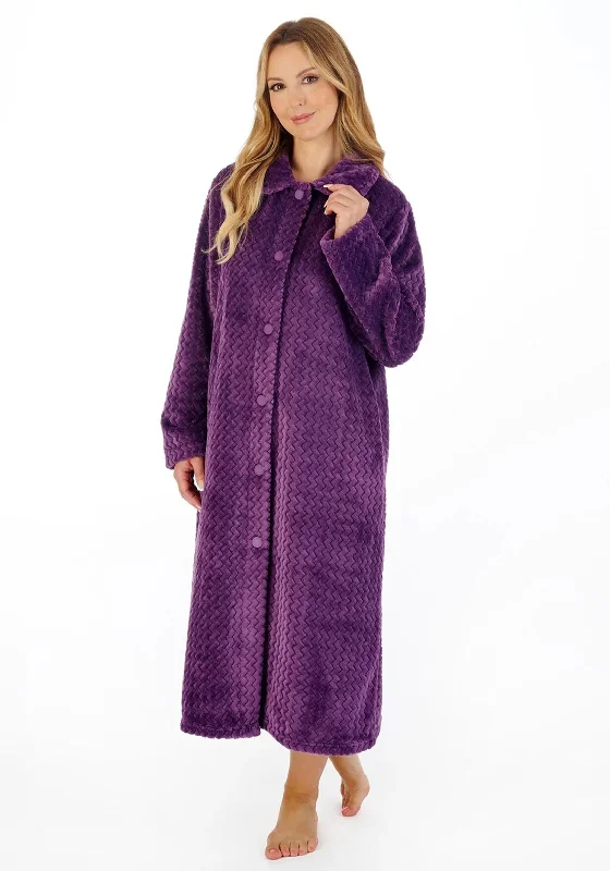 Slenderella Womens Zig Zag Pattern Fleece Button Housecoat, Purple Best pajama sets for sensitive skin