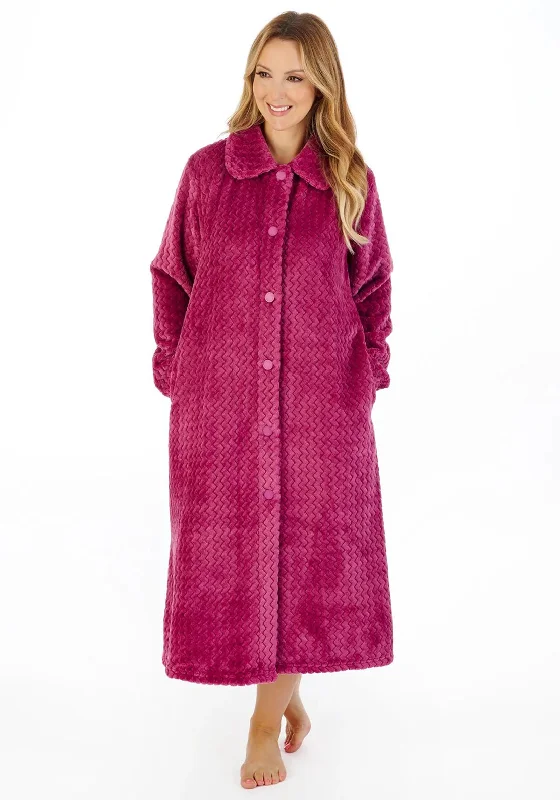 Slenderella Womens Zig Zag Pattern Fleece Button Housecoat, Raspberry Best pajama sets for pregnancy