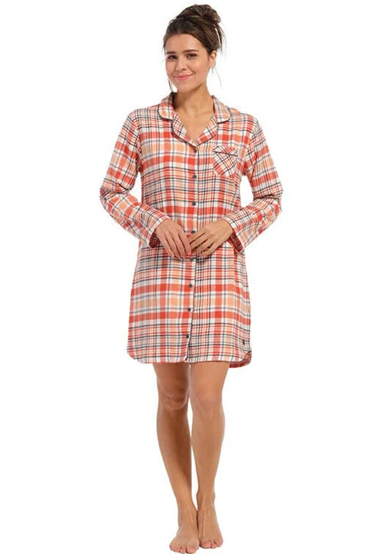 Rebelle Woven Flannel Long Sleeve Nightdress, Dark Salmon Zara pajama sets