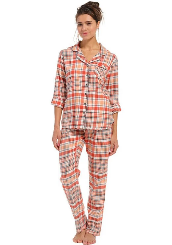 Rebelle Woven Flannel Long Sleeve Pyjama Set, Dark Salmon Forever 21 pajama sets