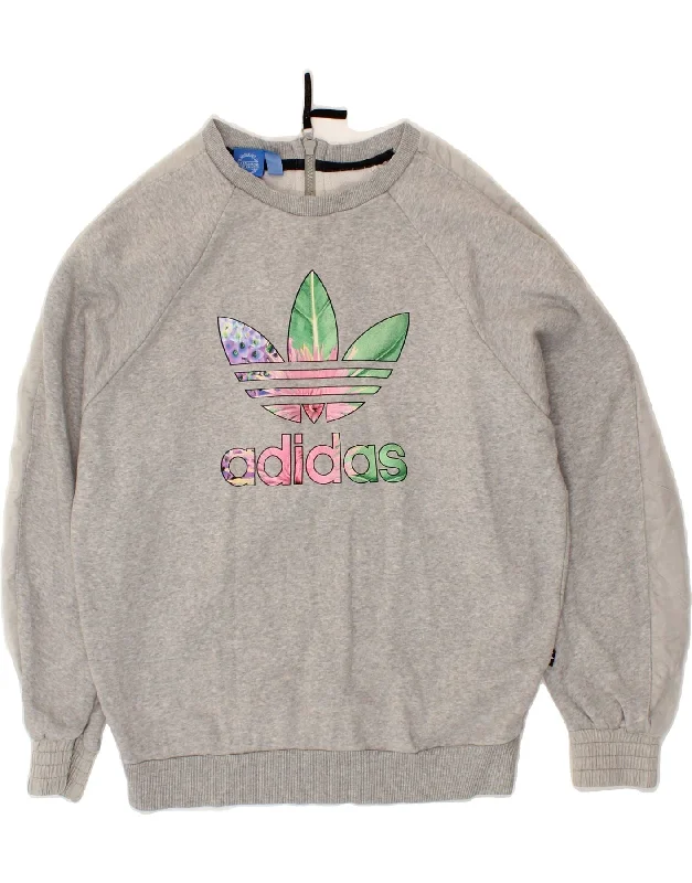 ADIDAS Womens Graphic Sweatshirt Jumper UK 12 Medium Grey Cotton Trendy oversized sweaters