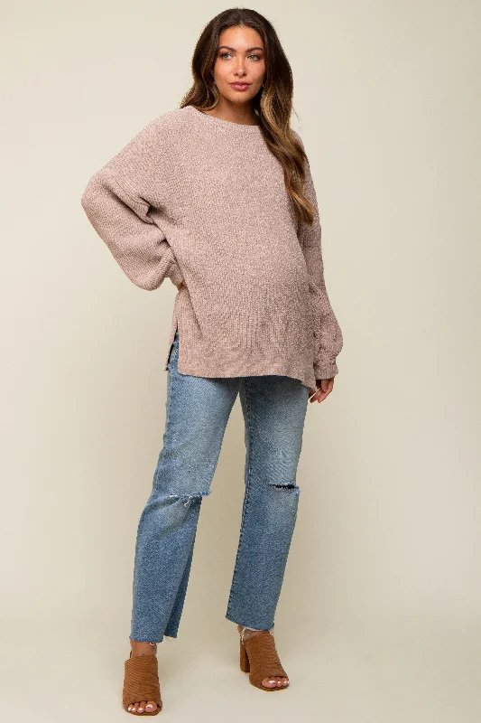 Beige Chenille Knit Balloon Sleeve Maternity Sweater Weekend sweaters