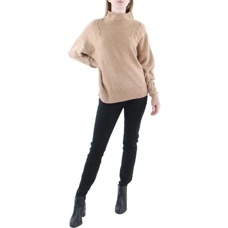 Womens Cable Knit Shoulders Funnel Neck Pullover Sweater Anti-pilling sweaters