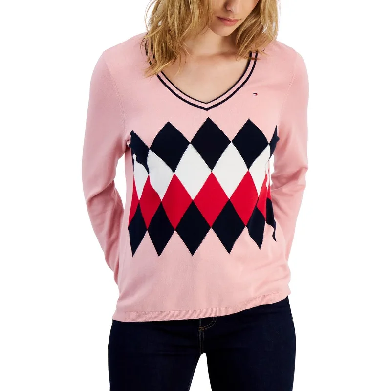 Womens Cotton Argyle V-Neck Sweater Formal sweaters