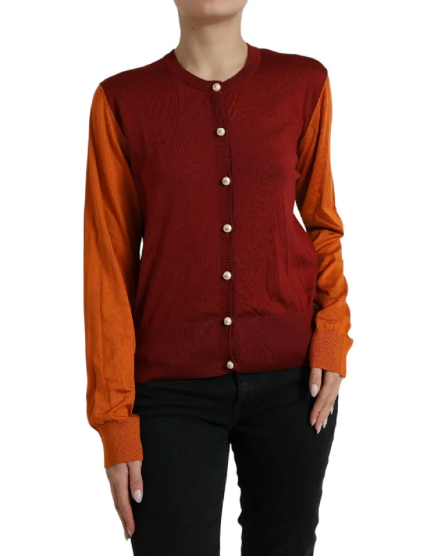 Dolce & Gabbana Color Block Silk Button-Front Cardigan Sweater Discounted sweaters