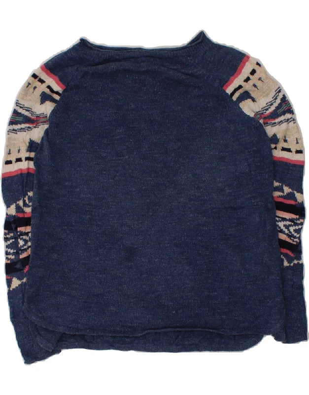 CHAPS Womens Boat Neck Jumper Sweater UK 14 Medium Navy Blue Fair Isle Chunky knit sweaters