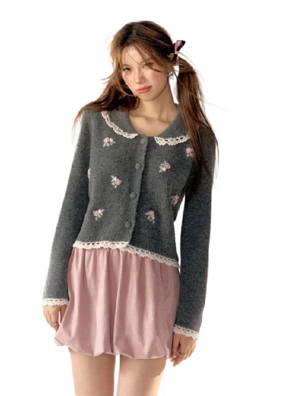 Lace Doll Collar Knit Cardigan Women's fashion sweaters sale