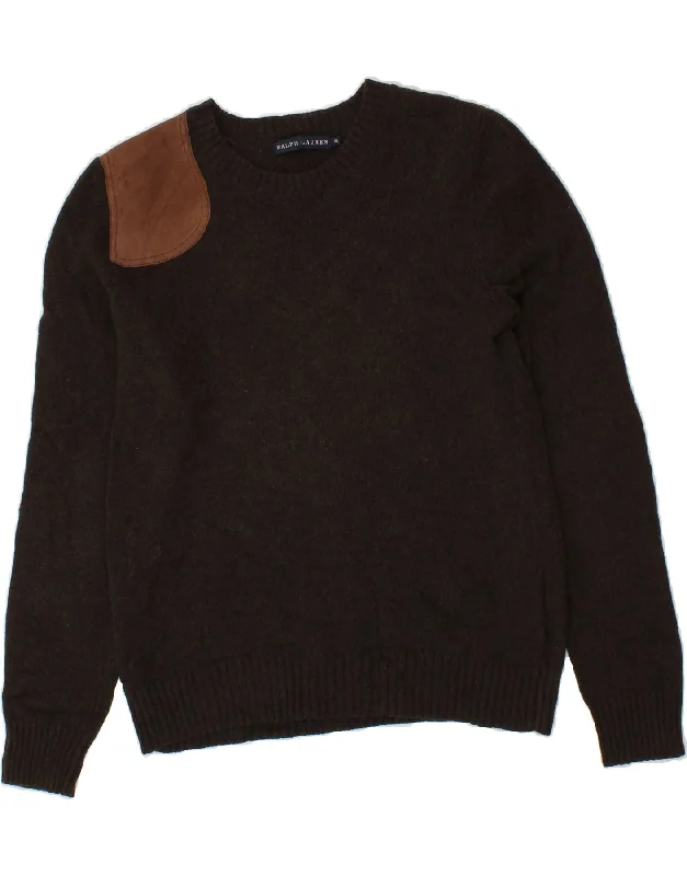 RALPH LAUREN Womens Boat Neck Jumper Sweater UK 18 XL Brown Colourblock Soft-touch sweaters