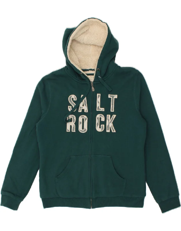 SALTROCK Womens Graphic Zip Hoodie Sweater UK 14 Large Green Cotton Patagonia sweaters