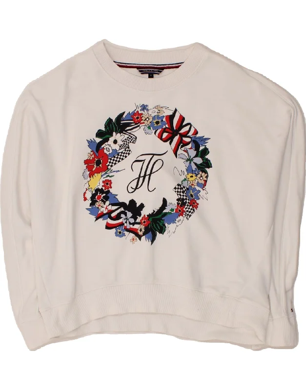 TOMMY HILFIGER Womens Oversized Sweatshirt Jumper UK 14 Medium White Best sweaters for fall